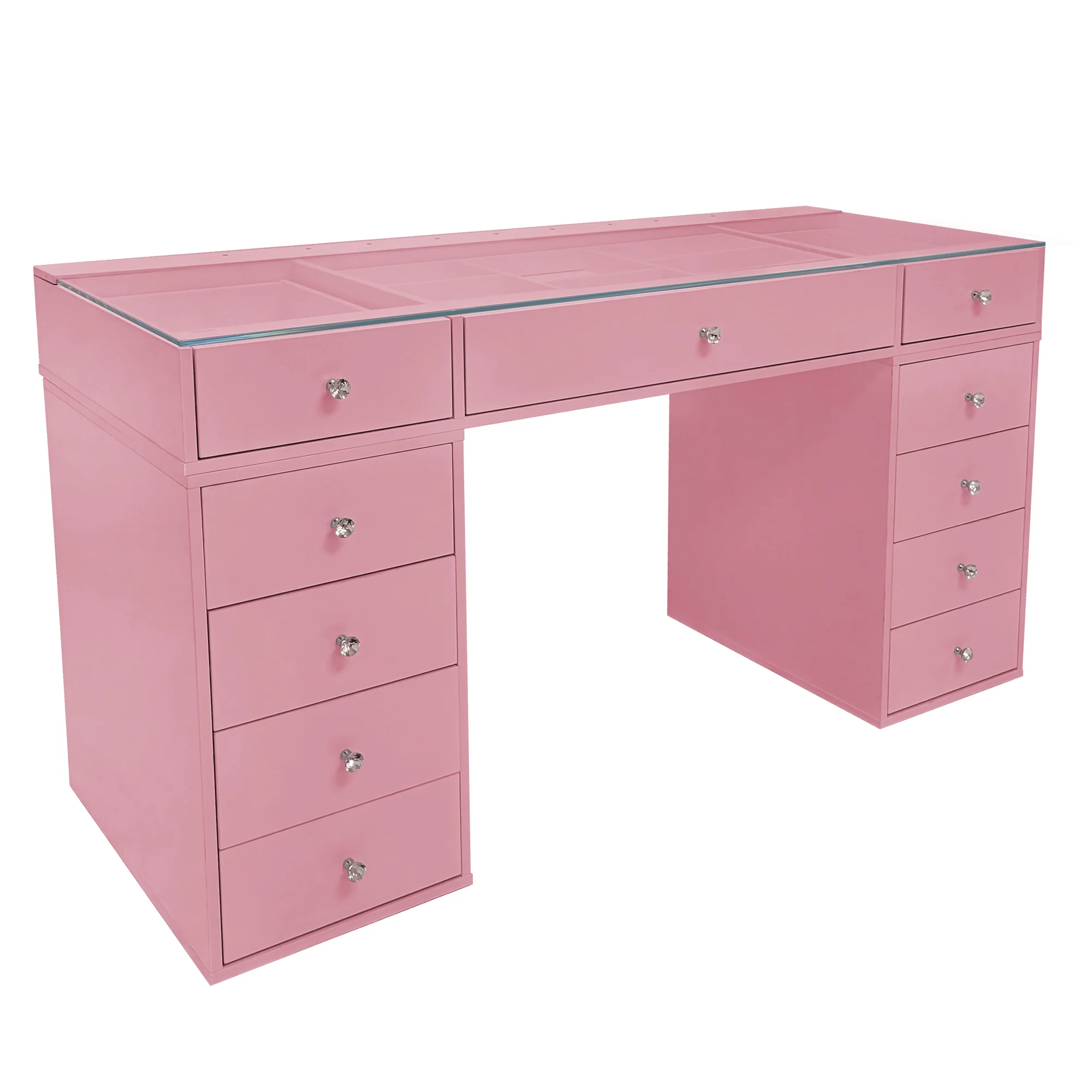 SlayStation Naomi Vanity Table with Glass Tabletop + 4 Drawer Units Bundle - Image 10