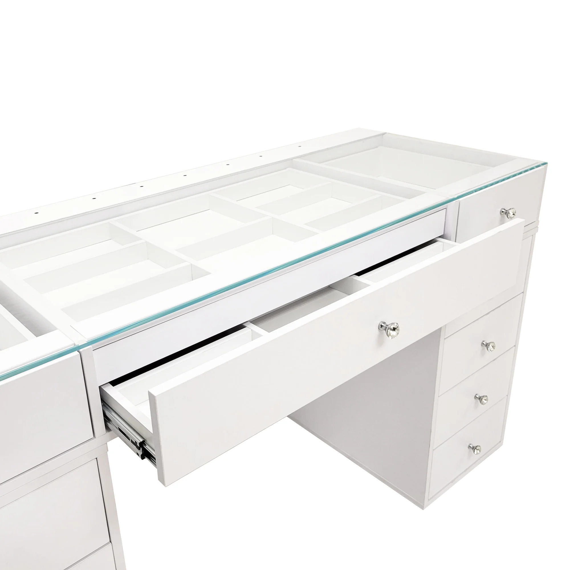SlayStation Naomi Vanity Table with Glass Tabletop + 4 Drawer Units Bundle - Image 3