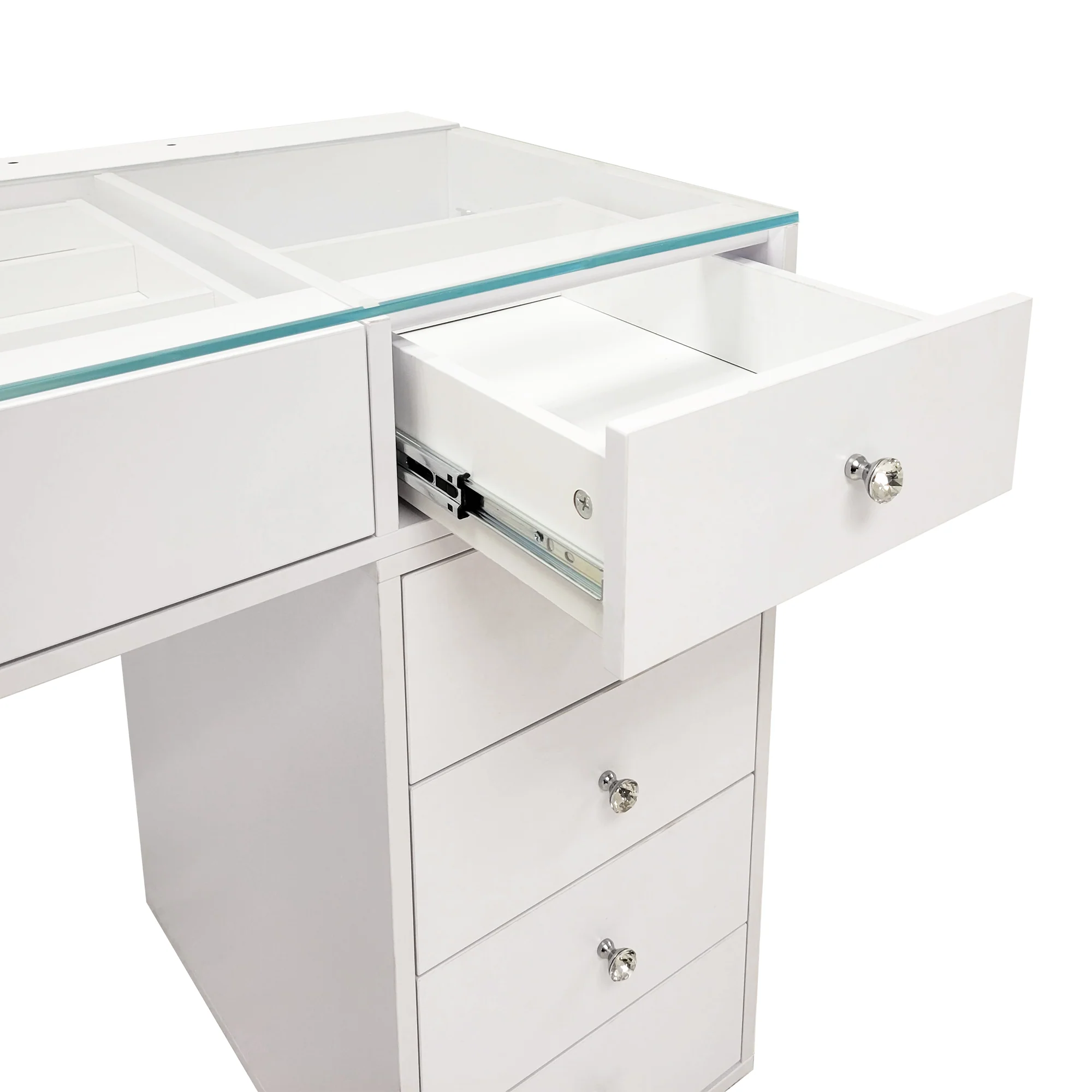 SlayStation Naomi Vanity Table with Glass Tabletop + 4 Drawer Units Bundle - Image 4